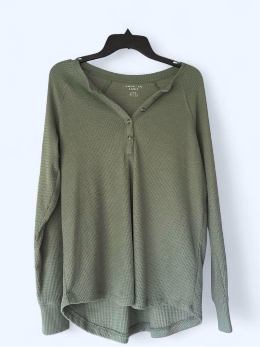 American Eagle Outfitters Olive Waffle Henley Long Sleeve Top